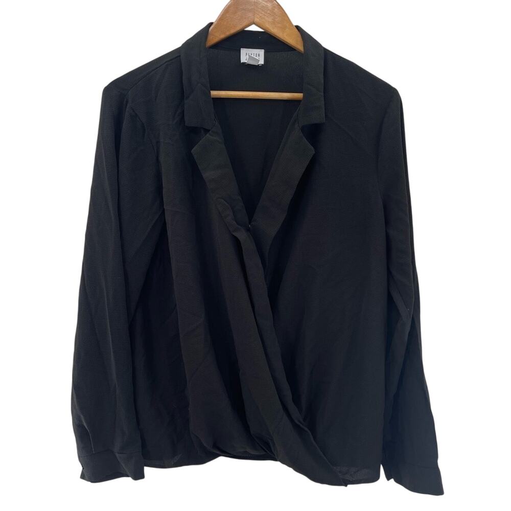 Evereve Peyton Jensen Harlow Lightweight Black Collared Surplice Blouse Size XL - Picture 2 of 10